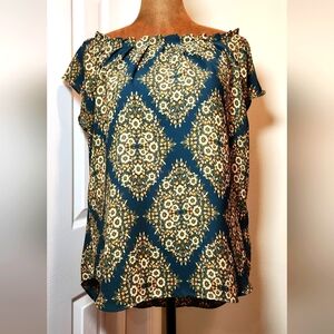 LC Lauren Conrad Floral Top - Green, Peach and Gold Sz M